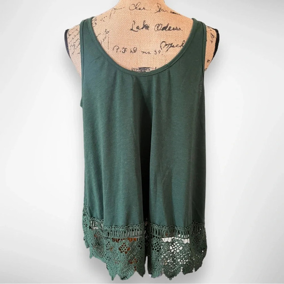 Women's Green Round Neck Relaxed Fit Sleeveless Tunic Lace‎ Trim Small | GUC - Picture 3 of 6